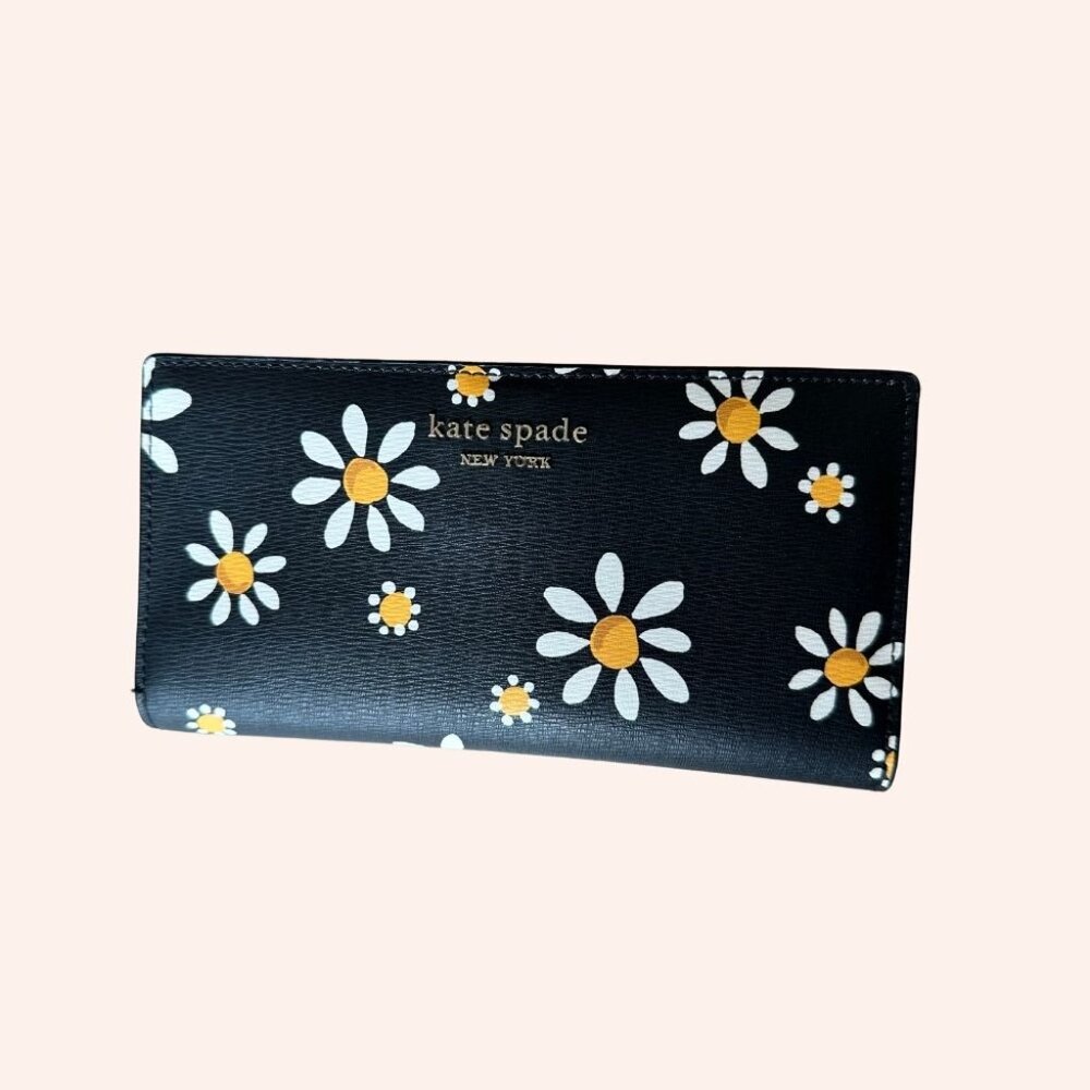kate spade Black Daisy Print Continental Wallet